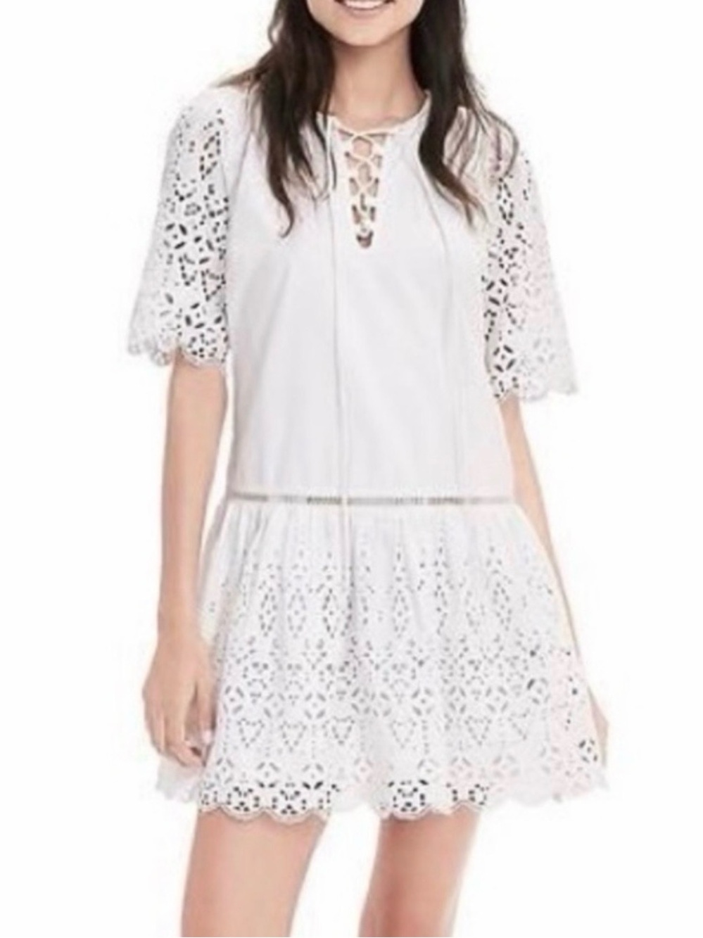 Banana Republic White Eyelet Dress Size XS Graduation Shower Summer Vacay